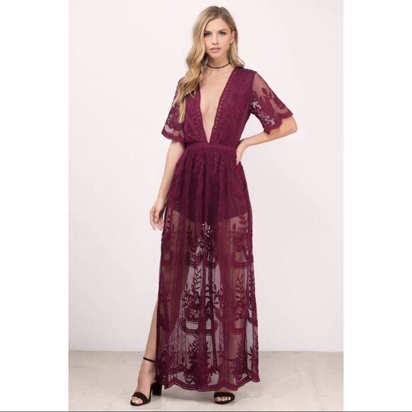 ✨ HP✨Maroon wine red maxi dress with lace overlay✨ - Picture 7 of 11